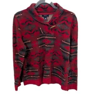 Chaps Denim Juniors XL Aztec Print Red Long Sleeve Top Toggle Clasp Southwestern